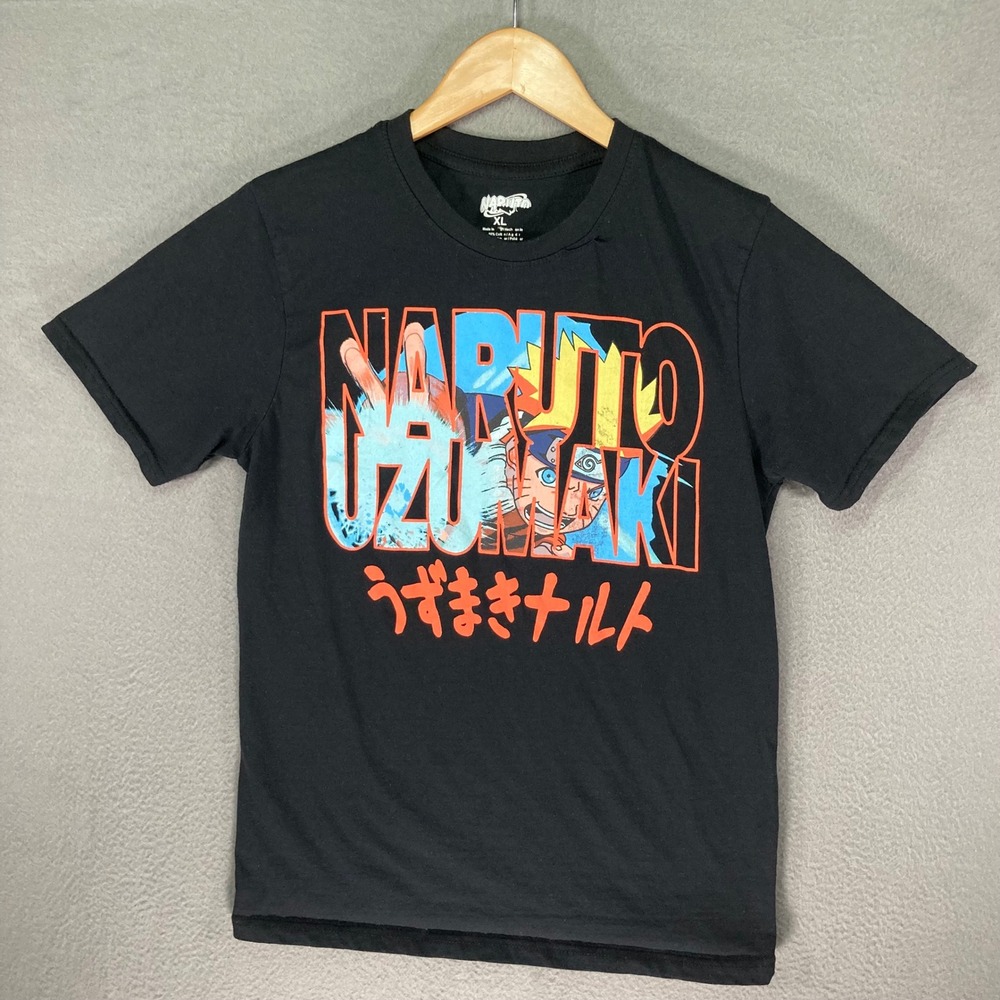 Naruto Anime Graphic T Shirt Mens XL Black Manga Ninja VIZ Media